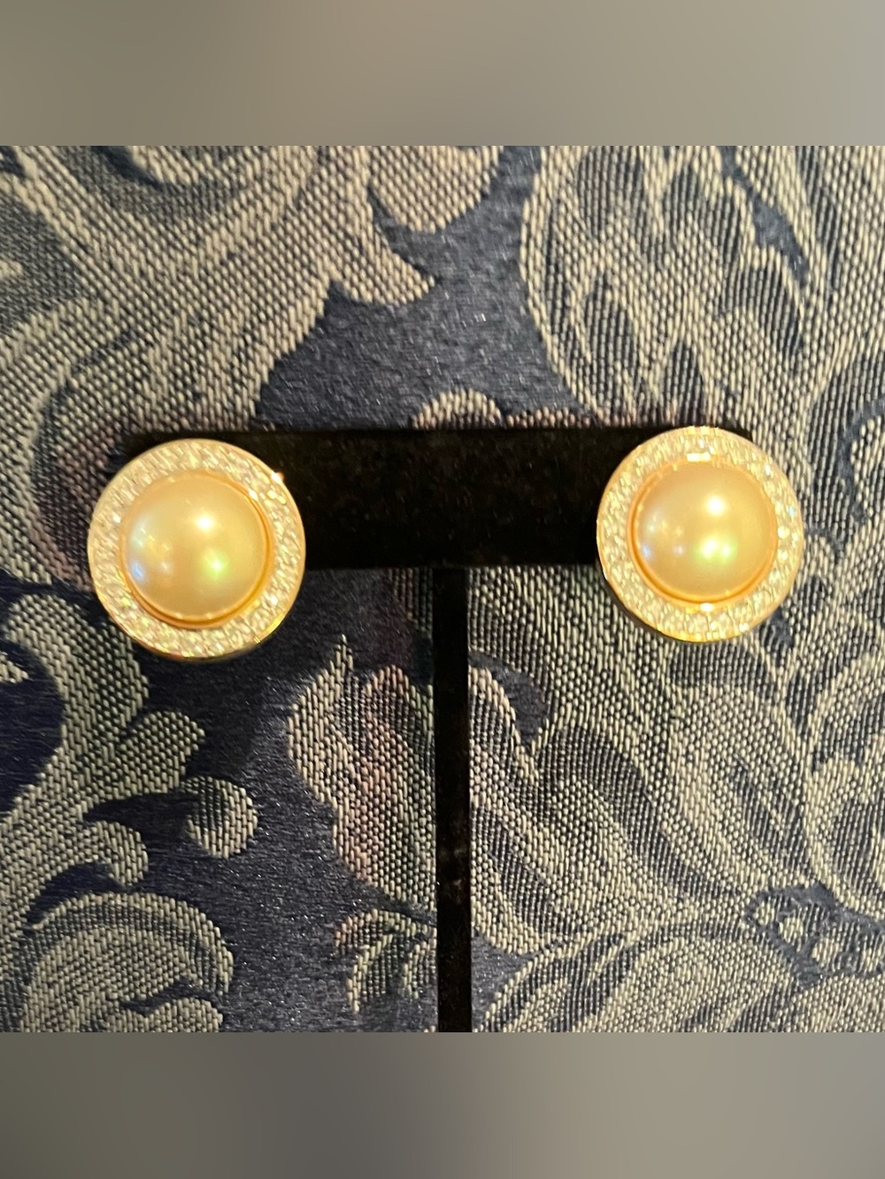Swarovski Gold Cream Pearl and Rhinestone Post Earrings